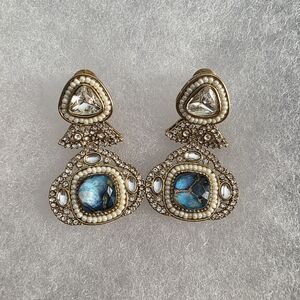 Elegant Gold and Blue Statement Earrings